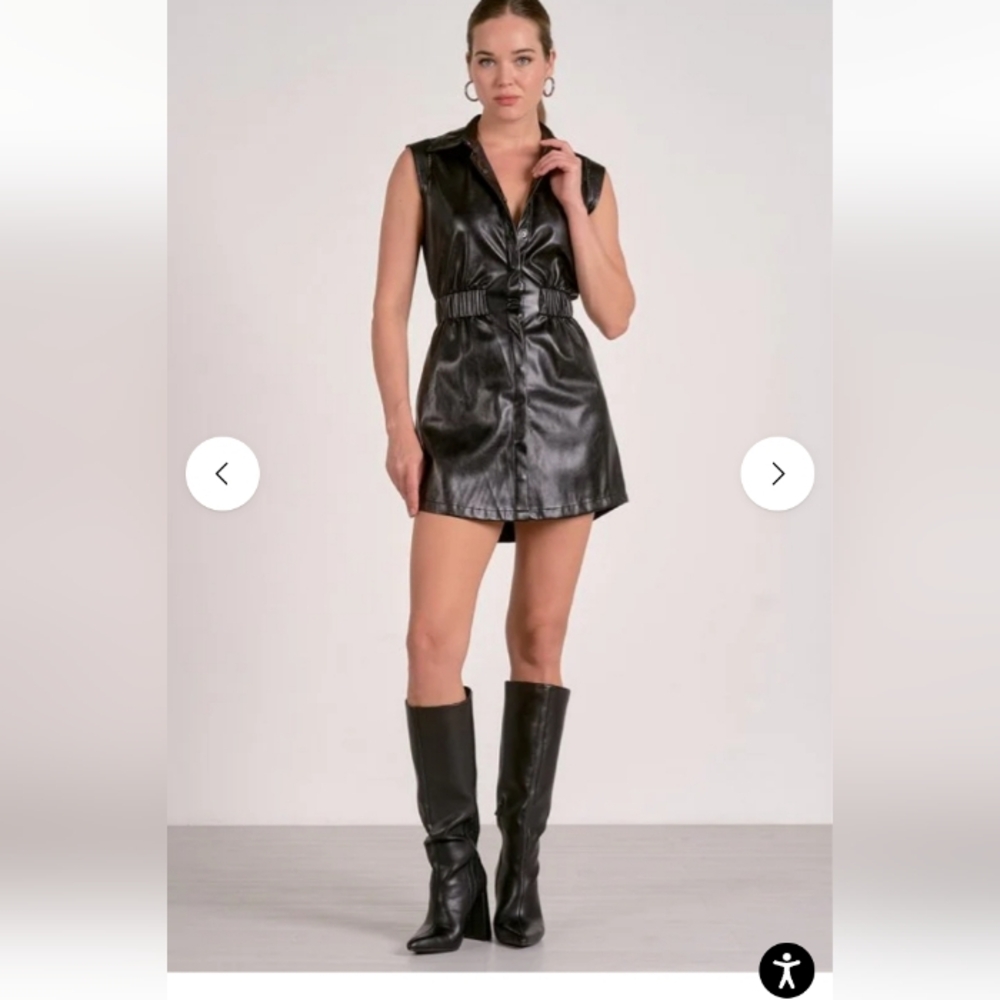 Elan Farrah Black Faux Leather Mini‎ Dress